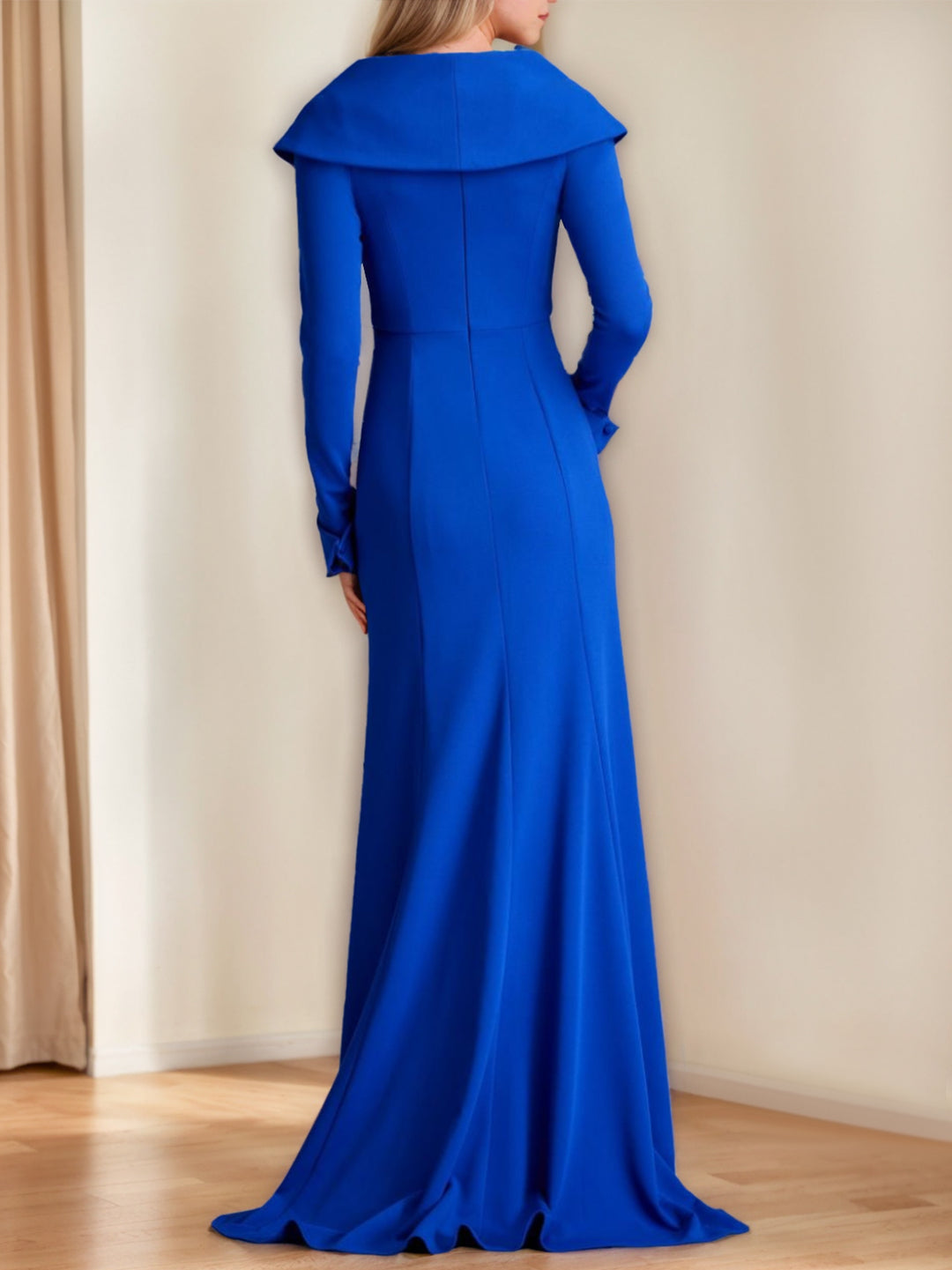 Mermaid/Trumpet V-Neck Long Sleeves Floor-Length Mother of the Bride Dresses with Ruffles