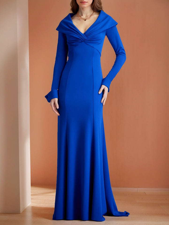 Mermaid/Trumpet V-Neck Long Sleeves Floor-Length Mother of the Bride Dresses with Ruffles