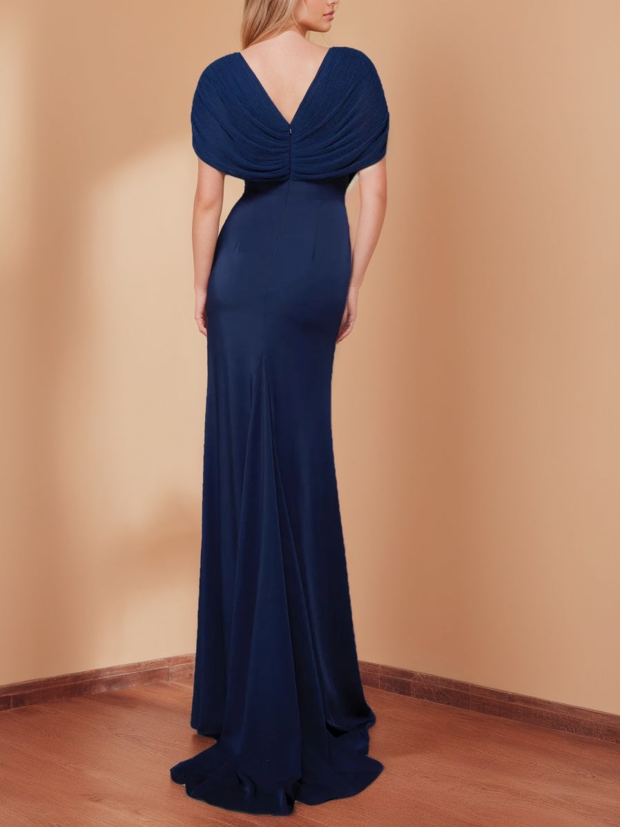 Trumpet/Mermaid V-Neck Short Sleeves Floor-Length Mother of the Bride Dresses with Ruffles & Sequins