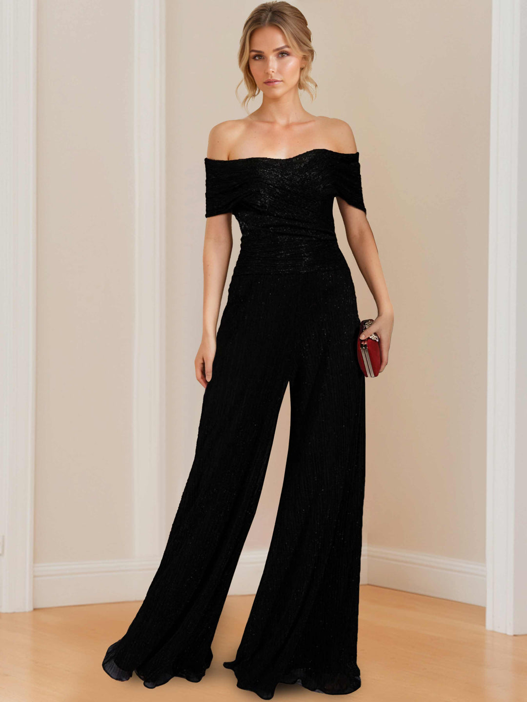 Crinkle Chiffon Strapless Floor-Length Mother of The Jumpsuit