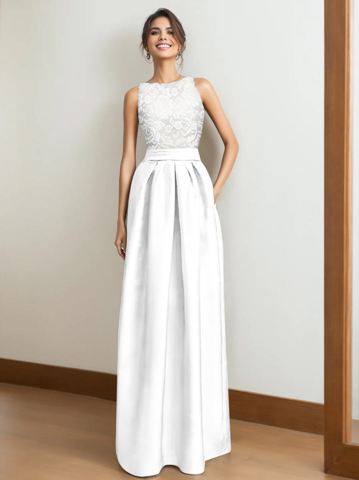 A-Line/Princess Scoop Sleeveless Pleated Mother of the Bride Dresses with Appliques Lace