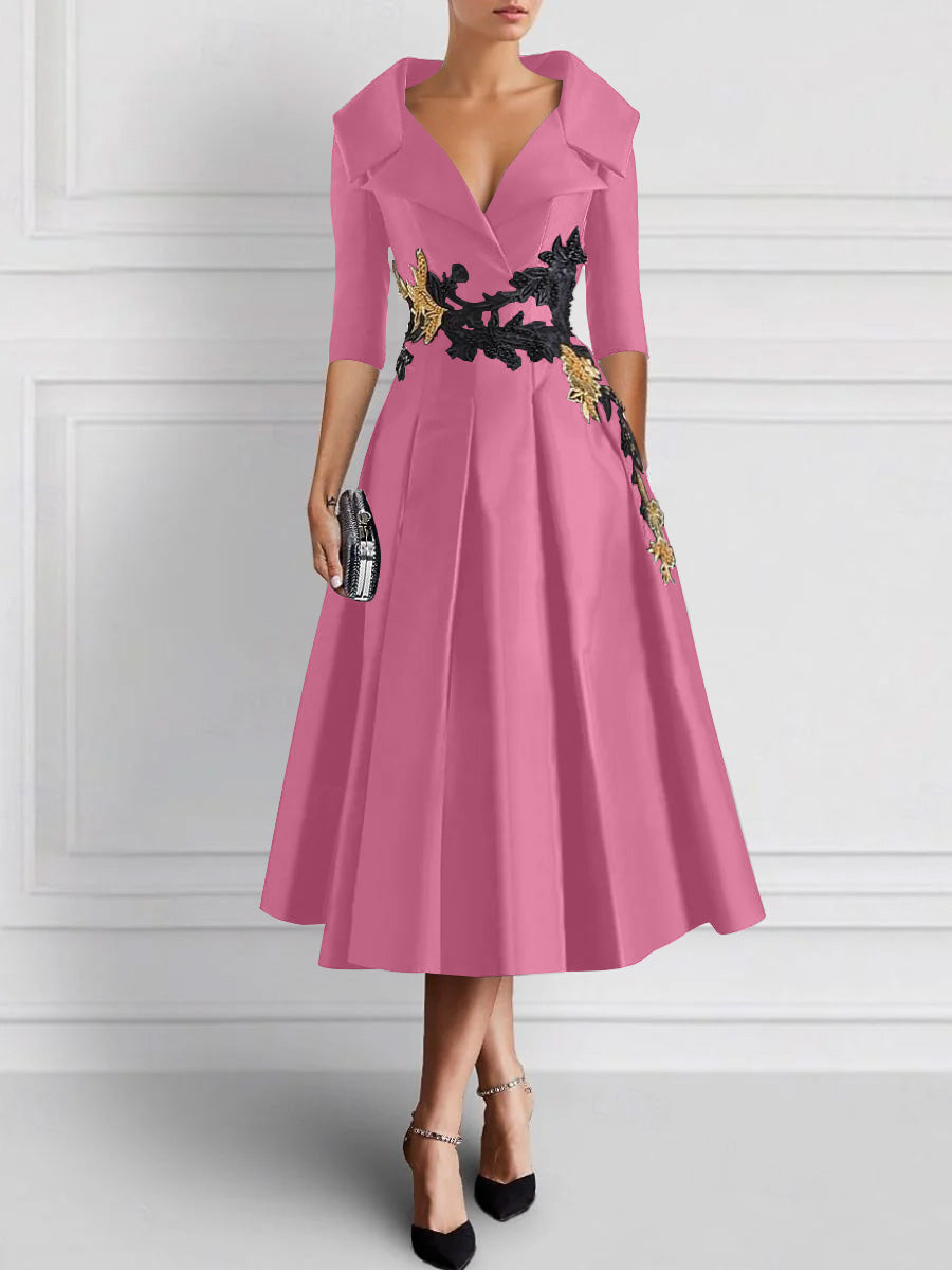 A-Line/Princess V-Neck Tea-Length Elegant Mother of the Bride Dresses with Appliques