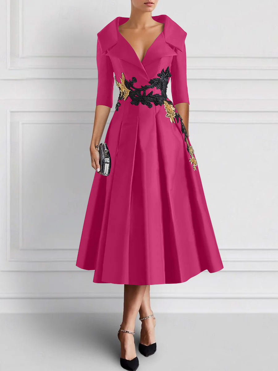 A-Line/Princess V-Neck Tea-Length Elegant Mother of the Bride Dresses with Appliques