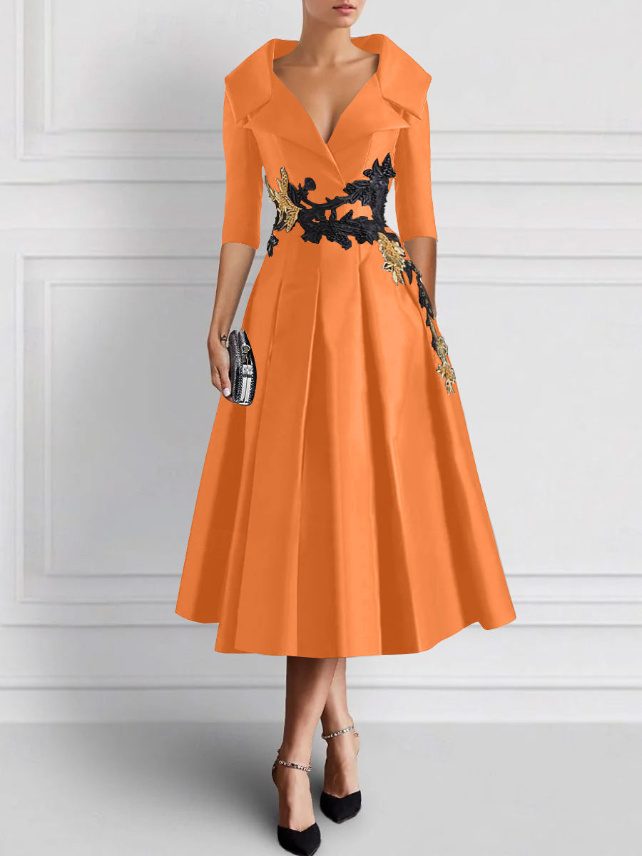 A-Line/Princess V-Neck Tea-Length Elegant Mother of the Bride Dresses with Appliques