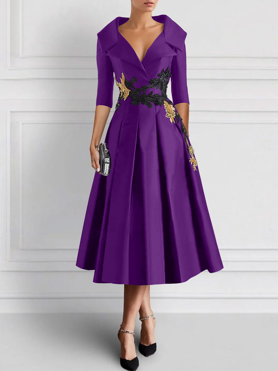 A-Line/Princess V-Neck Tea-Length Elegant Mother of the Bride