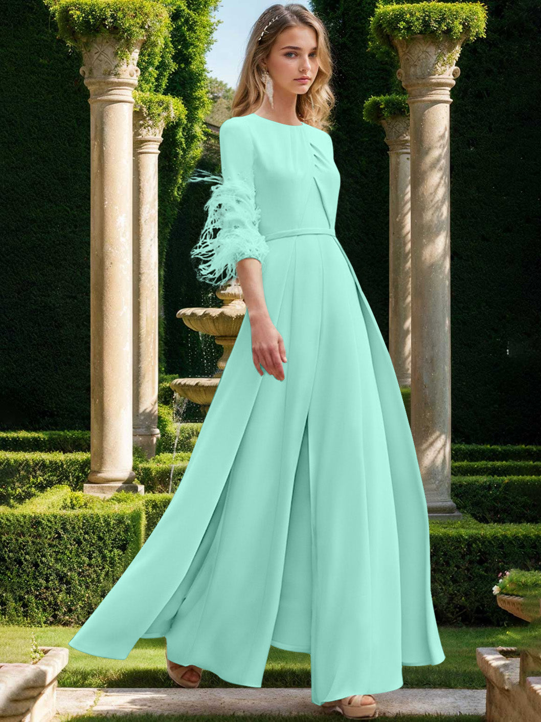 Jewel Neck Half Sleeves Ankle-Length Mother Of The Bride Pantsuits