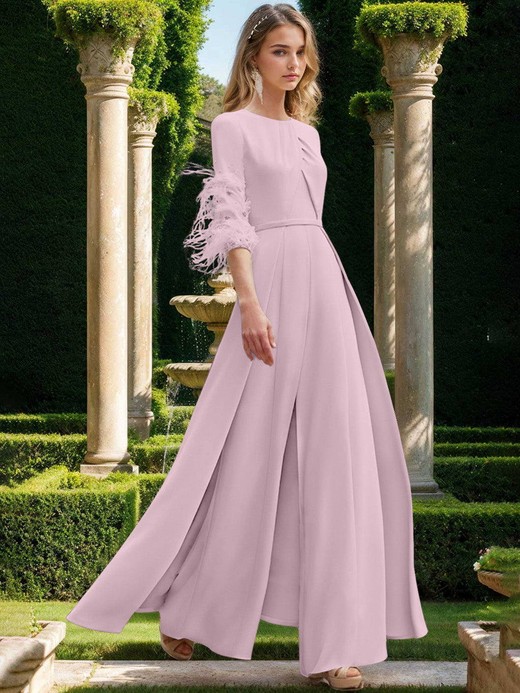 Jewel Neck Half Sleeves Ankle-Length Mother Of The Bride Pantsuits