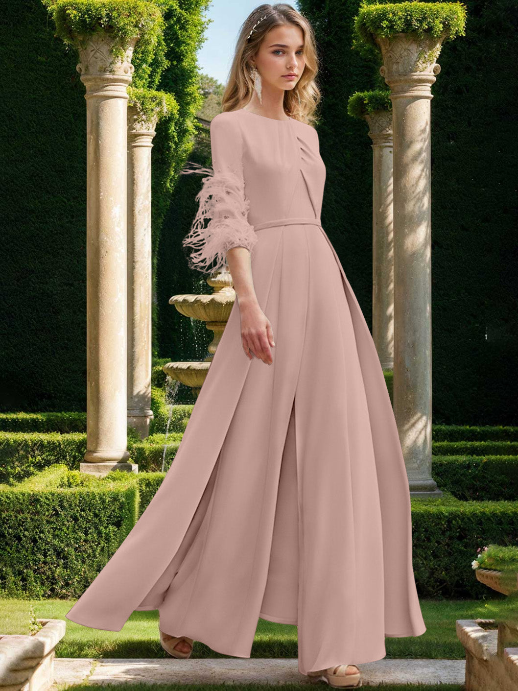 Jewel Neck Half Sleeves Ankle-Length Mother Of The Bride Pantsuits