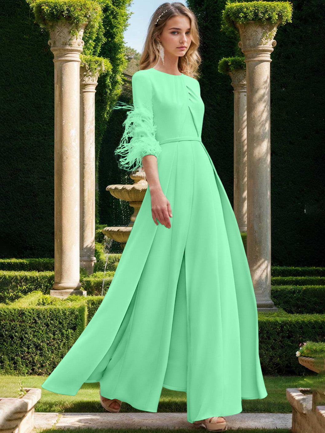 Jewel Neck Half Sleeves Ankle-Length Mother Of The Bride Pantsuits