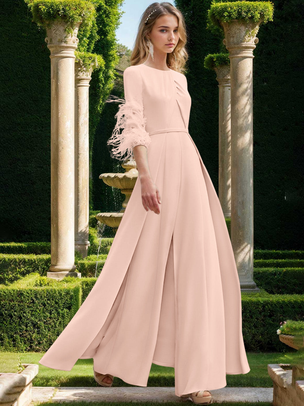 Jewel Neck Half Sleeves Ankle-Length Mother Of The Bride Pantsuits