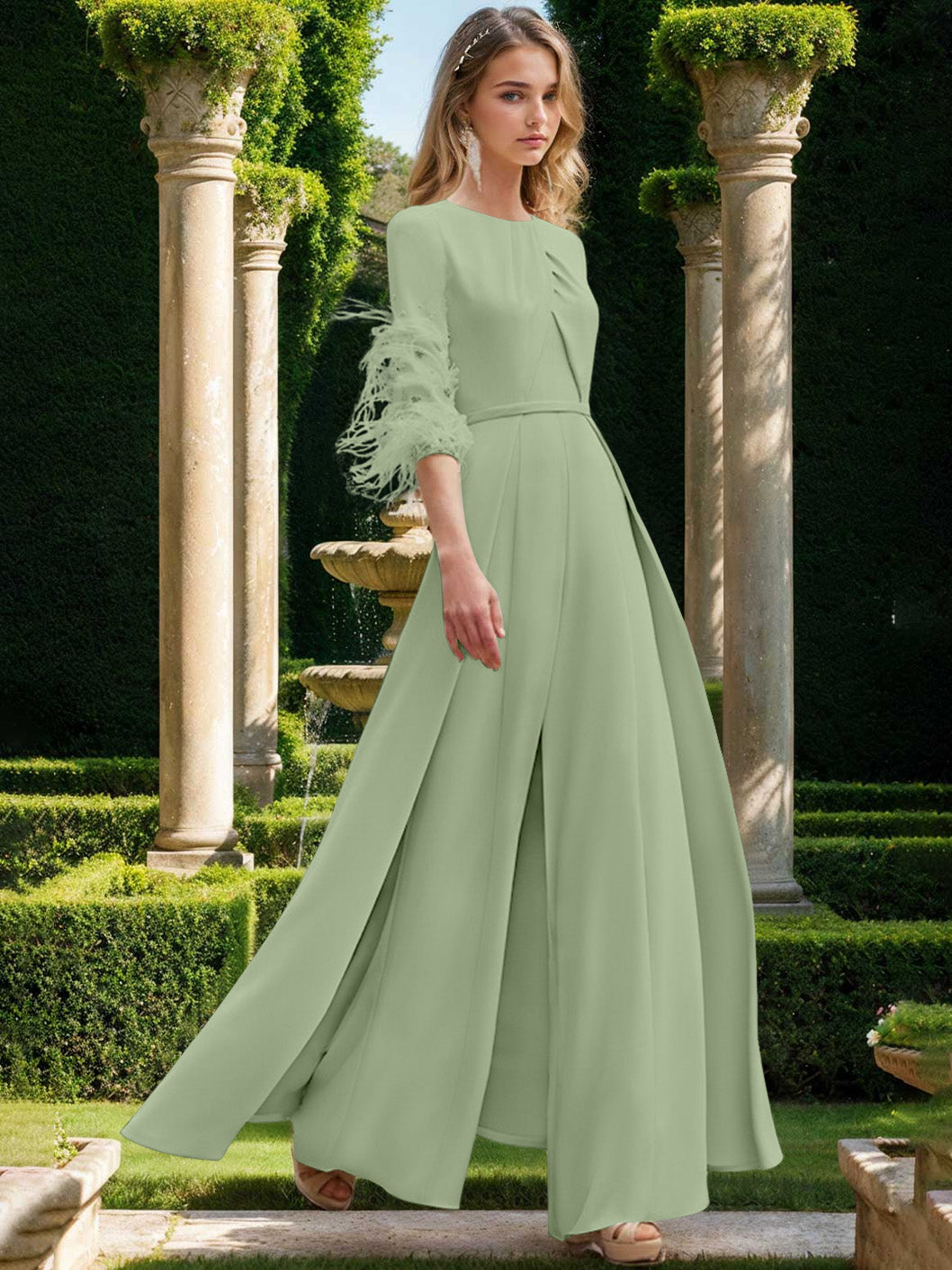 Jewel Neck Half Sleeves Ankle-Length Mother Of The Bride Pantsuits