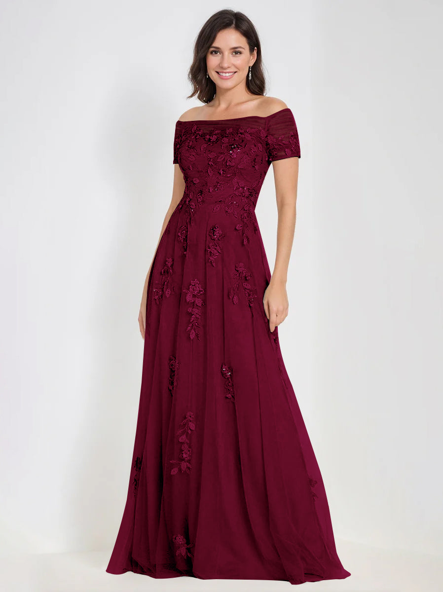 A-Line Off-the-Shoulder Sleeveless Mother Of The Bride & Groom Dresses with Appliques