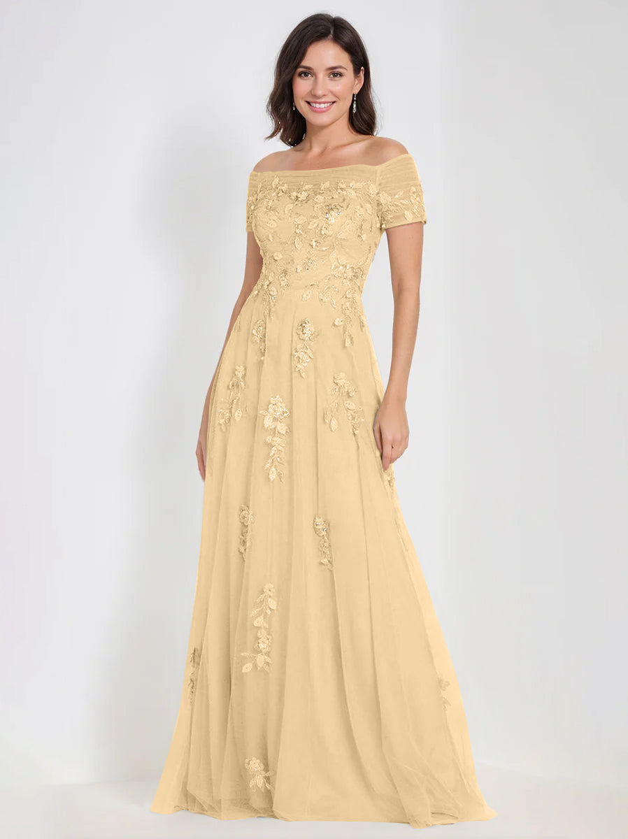 A-Line Off-the-Shoulder Sleeveless Mother Of The Bride & Groom Dresses with Appliques