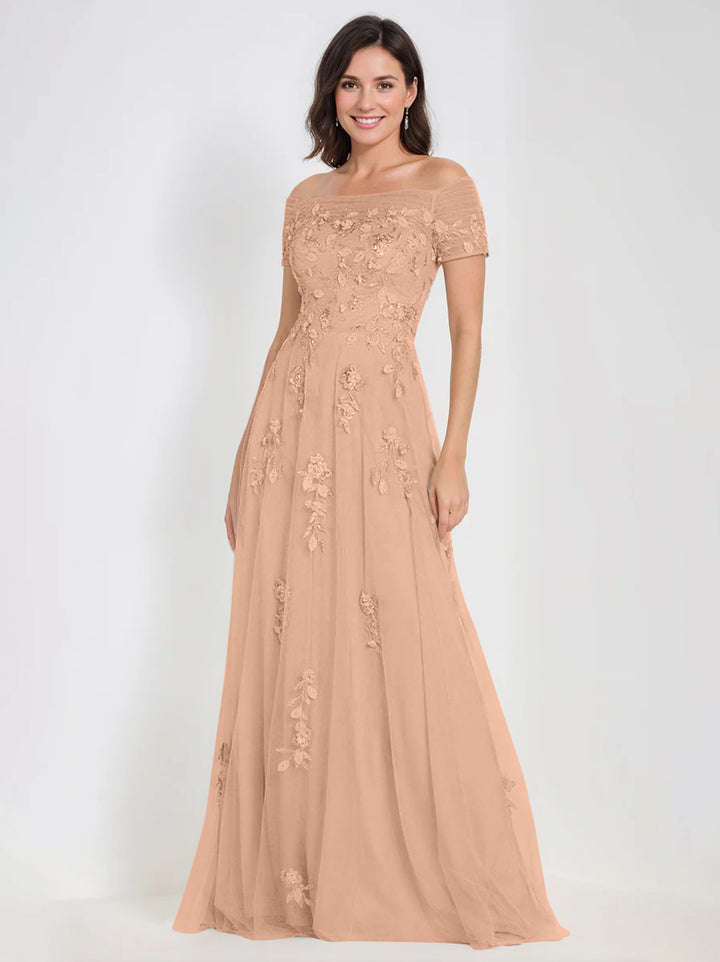 A-Line Off-the-Shoulder Sleeveless Mother Of The Bride & Groom Dresses with Appliques
