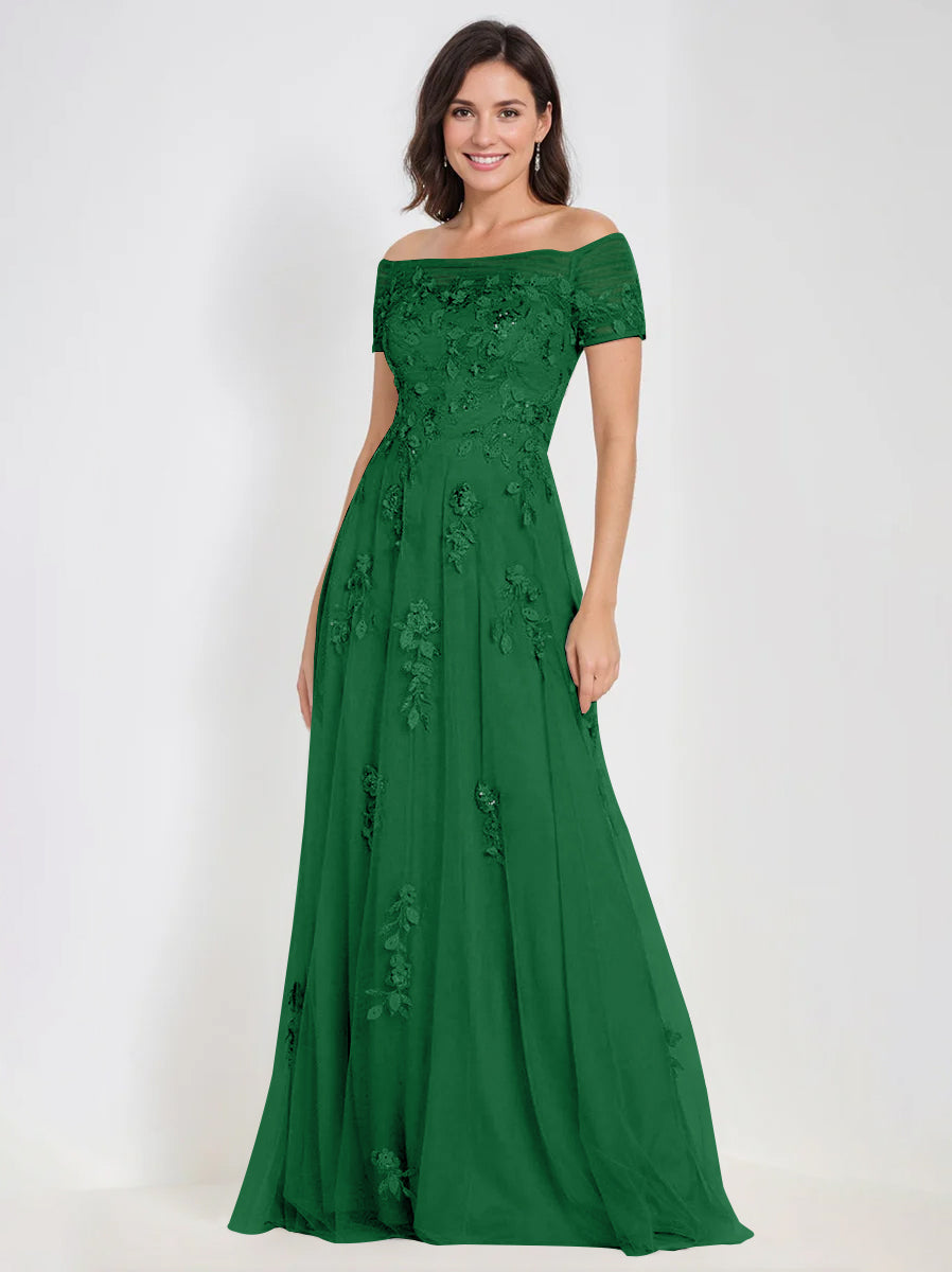 A-Line Off-the-Shoulder Sleeveless Mother Of The Bride & Groom Dresses with Appliques