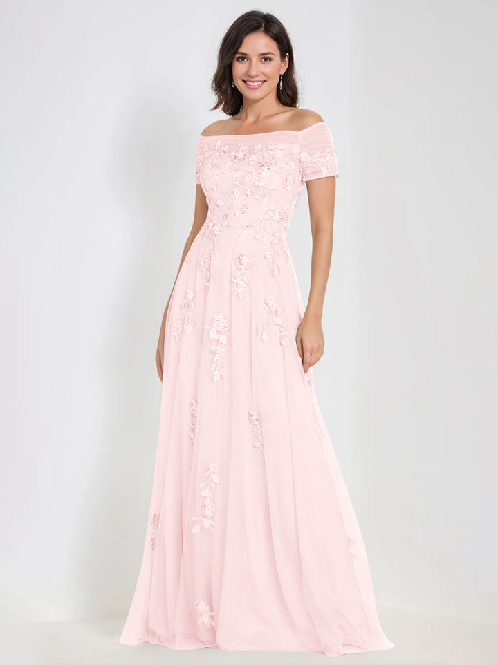 A-Line Off-the-Shoulder Sleeveless Mother Of The Bride & Groom Dresses with Appliques
