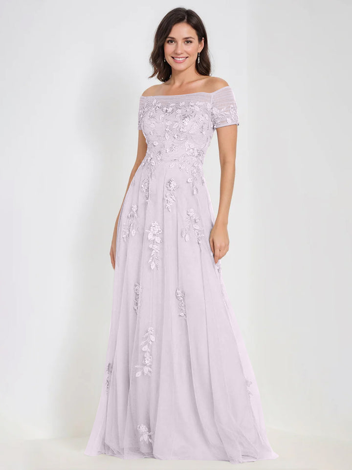 A-Line Off-the-Shoulder Sleeveless Mother Of The Bride & Groom Dresses with Appliques