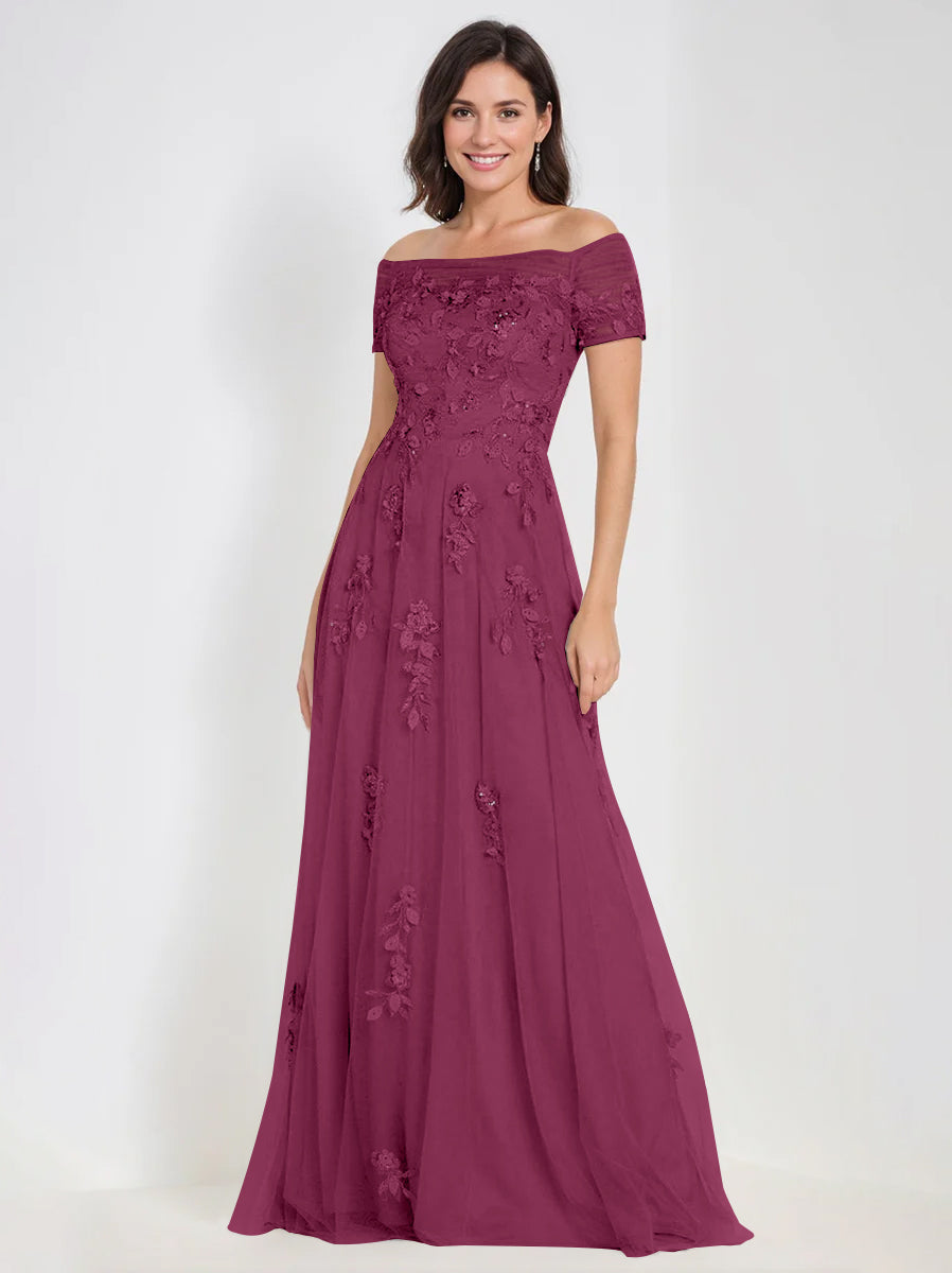 A-Line Off-the-Shoulder Sleeveless Mother Of The Bride & Groom Dresses with Appliques