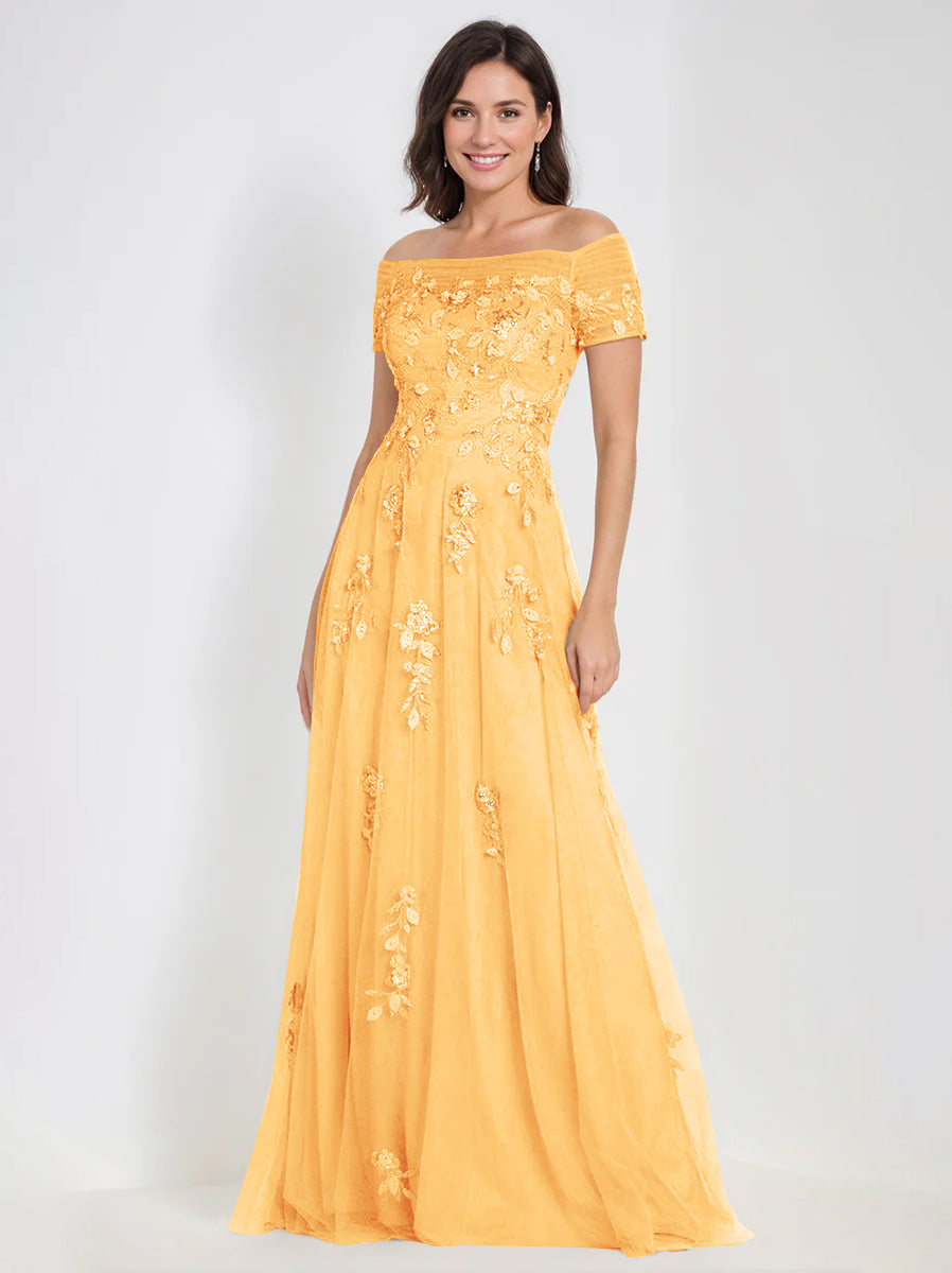 A-Line Off-the-Shoulder Sleeveless Mother Of The Bride & Groom Dresses with Appliques