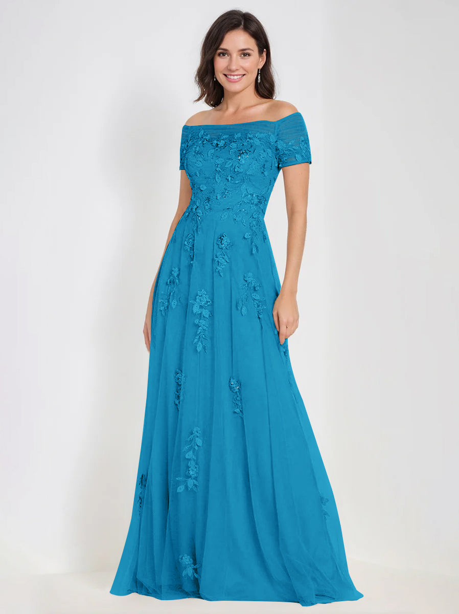 A-Line Off-the-Shoulder Sleeveless Mother Of The Bride & Groom Dresses with Appliques