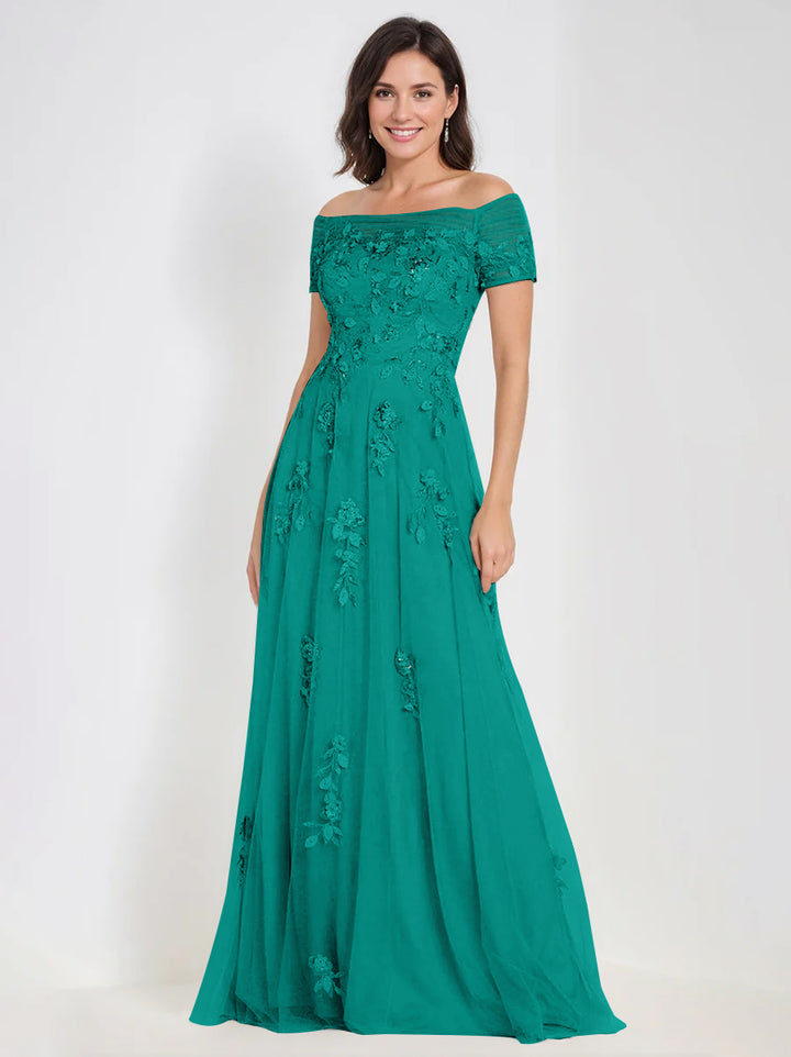 A-Line Off-the-Shoulder Sleeveless Mother Of The Bride & Groom Dresses with Appliques