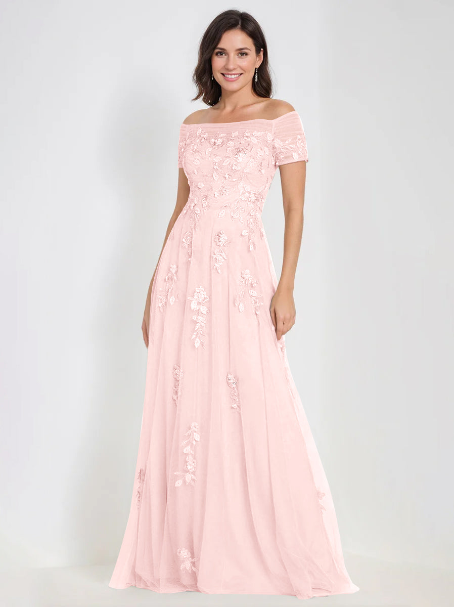 A-Line Off-the-Shoulder Sleeveless Mother Of The Bride & Groom Dresses with Appliques