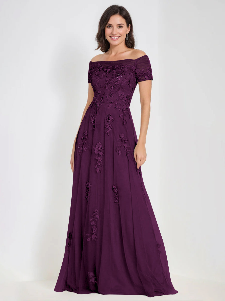 A-Line Off-the-Shoulder Sleeveless Mother Of The Bride & Groom Dresses with Appliques