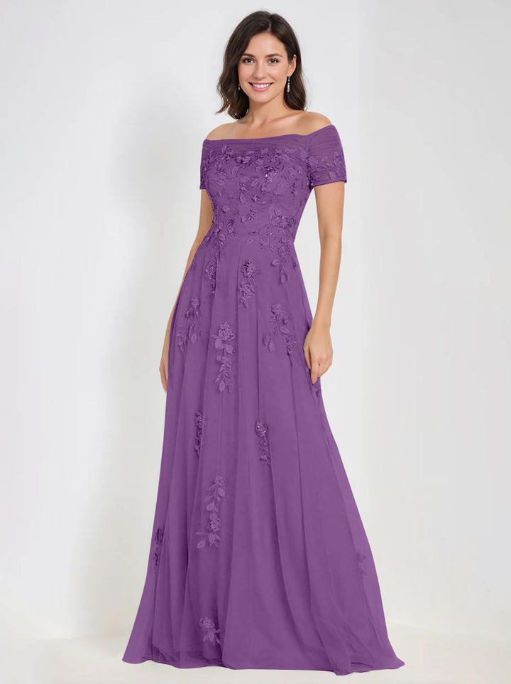 A-Line Off-the-Shoulder Sleeveless Mother Of The Bride & Groom Dresses with Appliques
