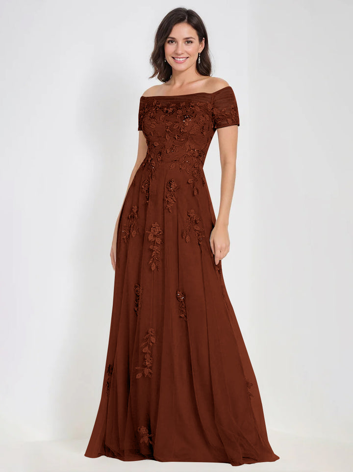 A-Line Off-the-Shoulder Sleeveless Mother Of The Bride & Groom Dresses with Appliques