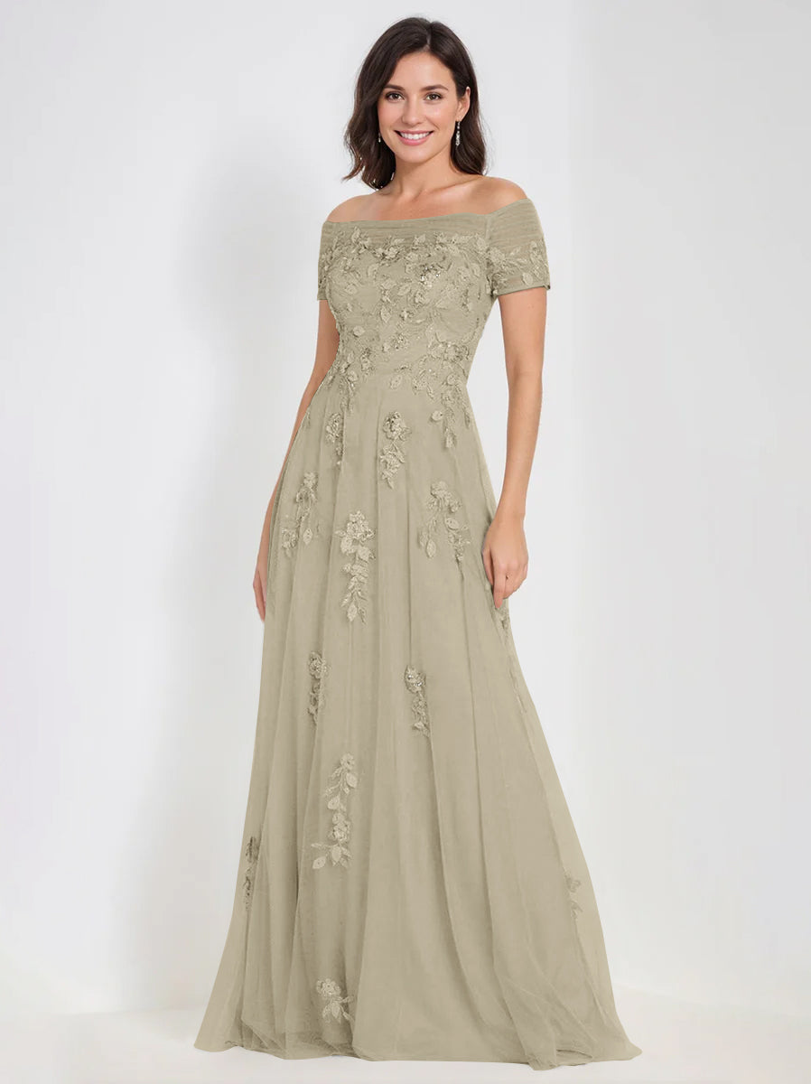 A-Line Off-the-Shoulder Sleeveless Mother Of The Bride & Groom Dresses with Appliques