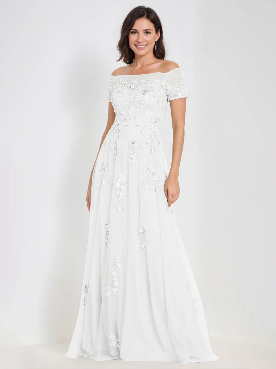A-Line Off-the-Shoulder Sleeveless Mother Of The Bride & Groom Dresses with Appliques