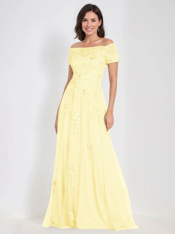 A-Line Off-the-Shoulder Sleeveless Mother Of The Bride & Groom Dresses with Appliques