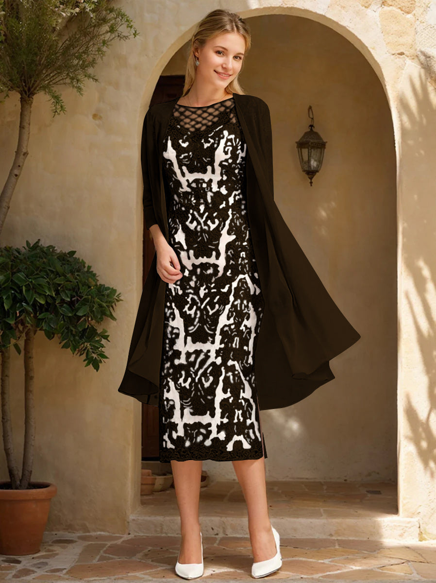 Two Pieces Sheath/Column Jewel Neck Mother of the Bride & Groom Dresses with Lace Appliques & Beadings