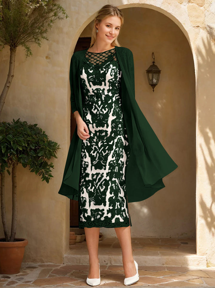 Two Pieces Sheath/Column Jewel Neck Mother of the Bride & Groom Dresses with Lace Appliques & Beadings