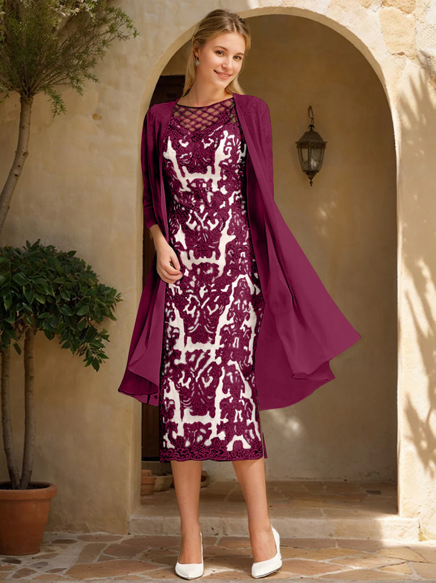 Two Pieces Sheath/Column Jewel Neck Mother of the Bride & Groom Dresses with Lace Appliques & Beadings