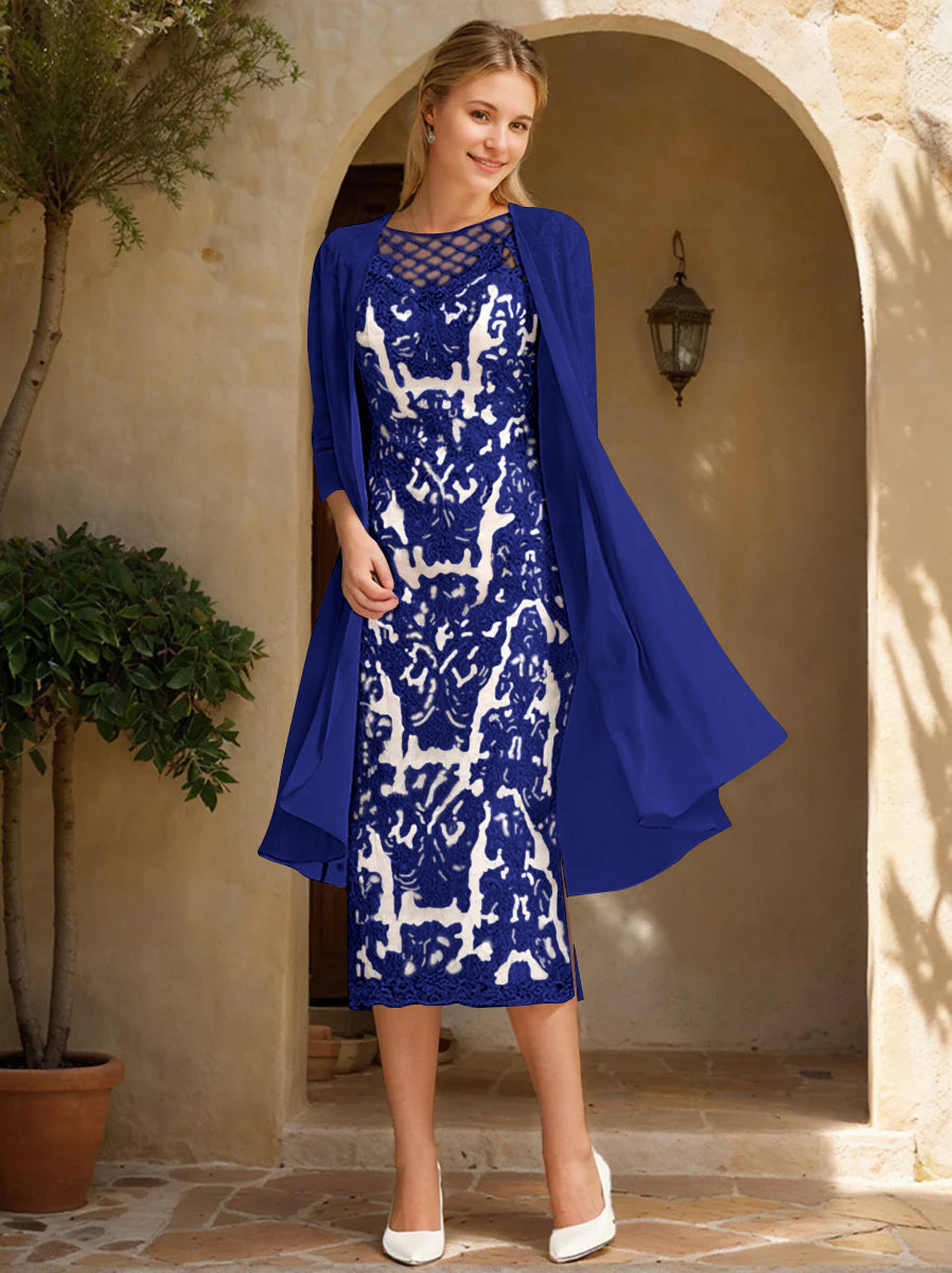 Two Pieces Sheath/Column Jewel Neck Mother of the Bride & Groom Dresses with Lace Appliques & Beadings