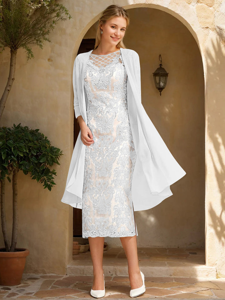 Two Pieces Sheath/Column Jewel Neck Mother of the Bride & Groom Dresses with Lace Appliques & Beadings
