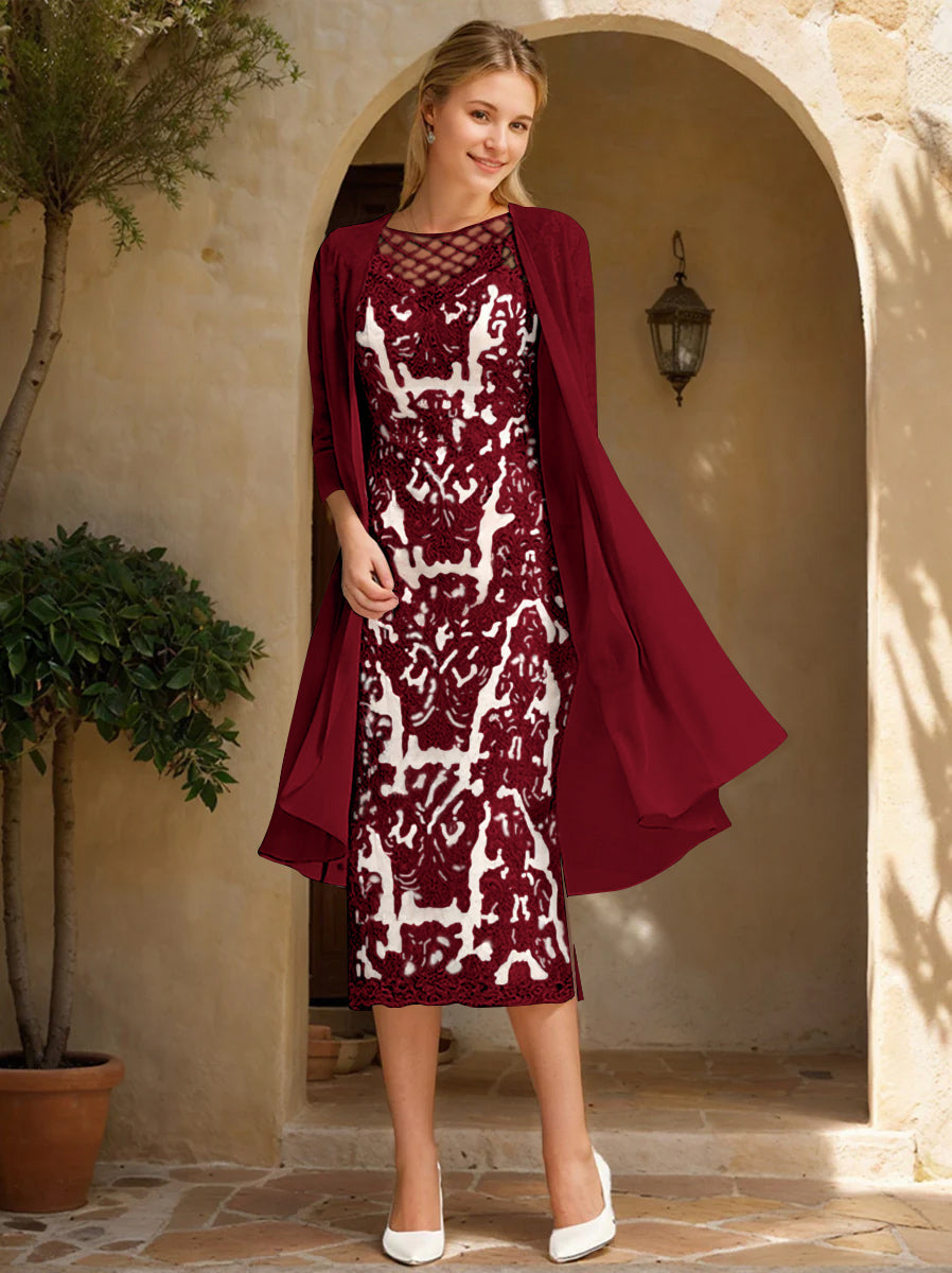 Two Pieces Sheath/Column Jewel Neck Mother of the Bride & Groom Dresses with Lace Appliques & Beadings