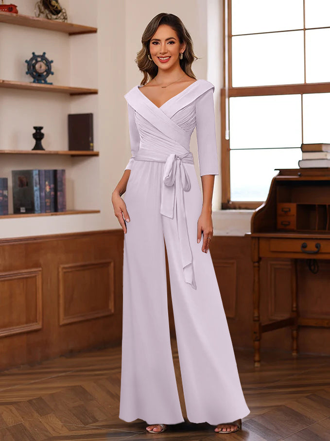 chiffon jumpsuit dress Jumpsuit Maxi Chiffon Mother of the Bride Dresses COCOMELODY CM0392, Plum