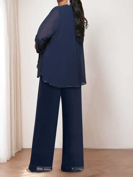 Chiffon Round Neck Mother of the Bride Pantsuits with Jacket