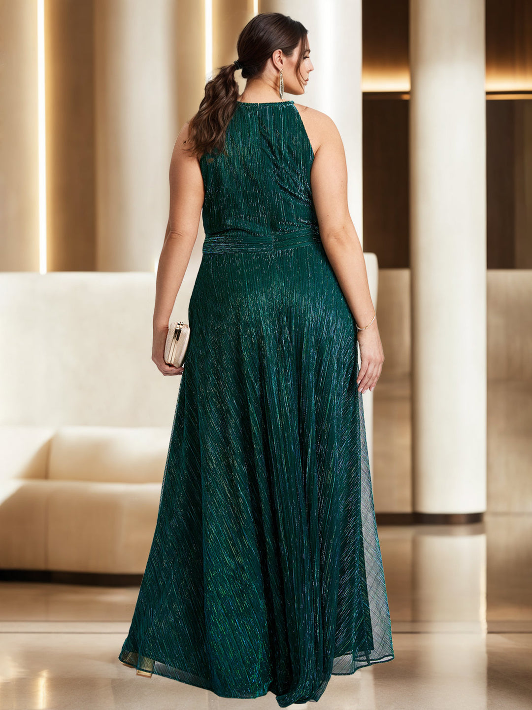 A-Line/Princess Halter Sleeveless Floor-Length Plus Size Mother of the Bride Dresses with Split Side