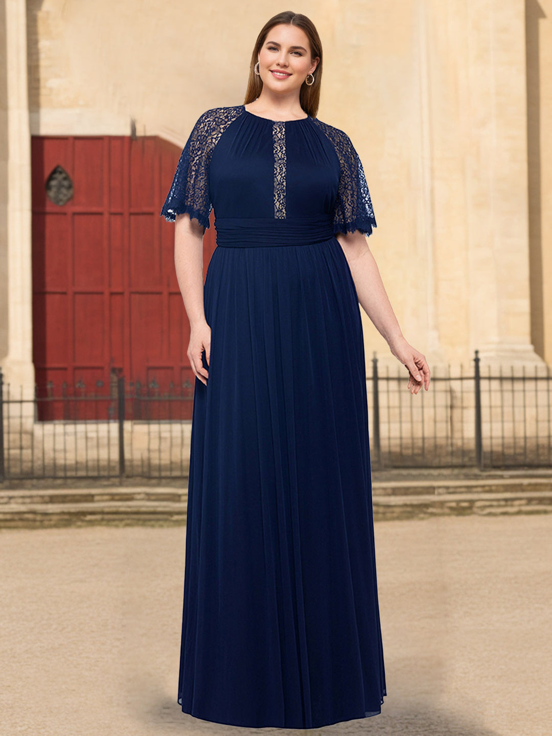 Navy Blue Mother of The Groom Dresses for Women Plus Size A-Line Scoop Neck Half Sleeves Long Formal Wedding Guest Gowns with Lace, Navy Blue Navy Blue Mother of The Groom Dresses for Women Plus Size A-Line Scoop Neck Half Sleeves Long Formal Wedding Guest Gowns with Lace, Navy Blue