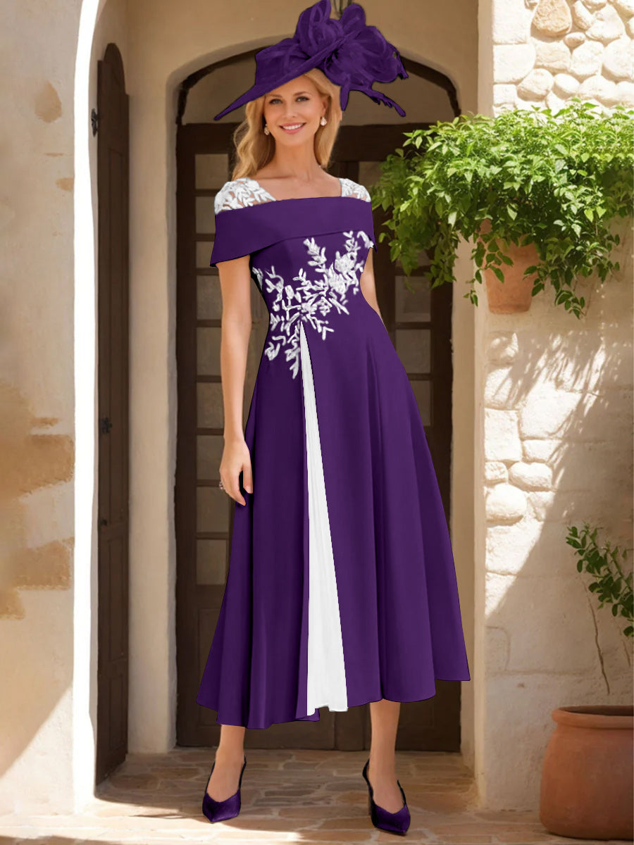 A-Line/Princess Square Neck Short Sleeves Mother of the Bride Dresses with Ruffles & Appliques