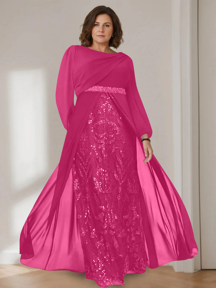 A-Line/Princess Scoop Long Sleeves Floor-Length Plus Size Mother of the Bride Dresses with Sequins