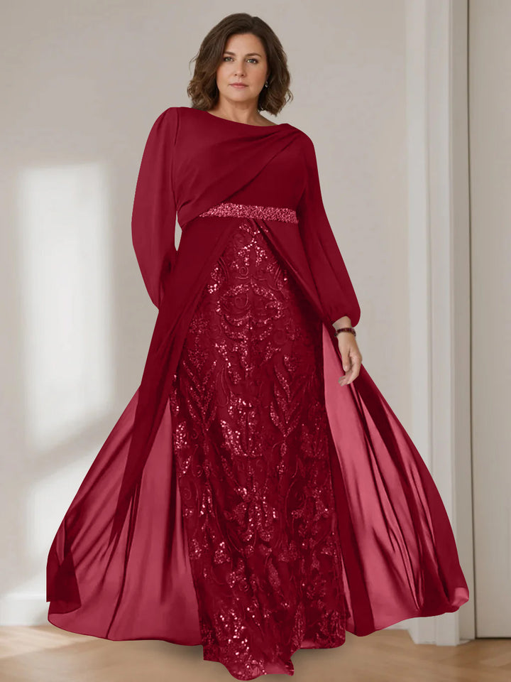 A-Line/Princess Scoop Long Sleeves Floor-Length Plus Size Mother of the Bride Dresses with Sequins
