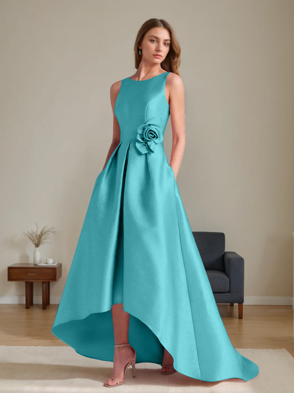 A-Line/Princess Scoop Sleeveless Asymmetrical Mother of the Bride & Groom Dresses with Flowers
