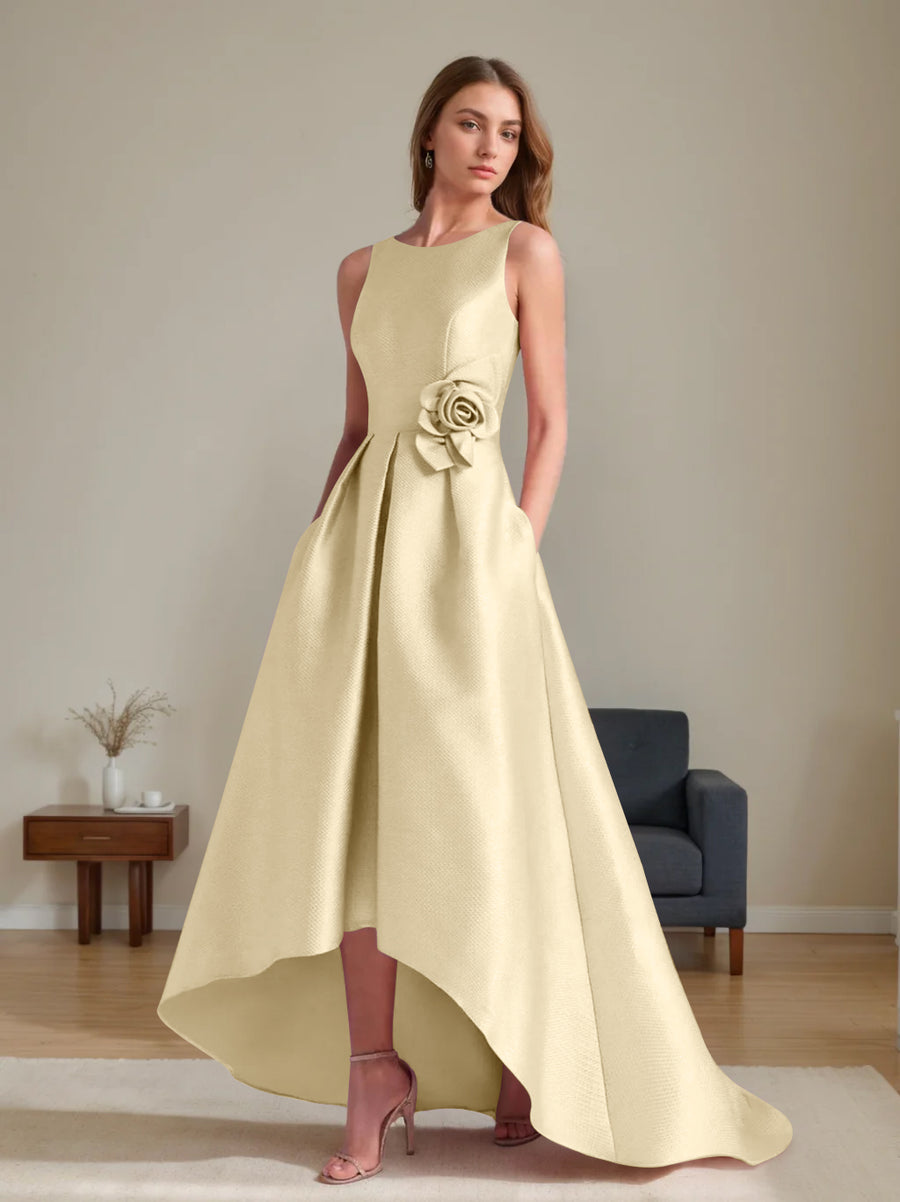 A-Line/Princess Scoop Sleeveless Asymmetrical Mother of the Bride & Groom Dresses with Flowers