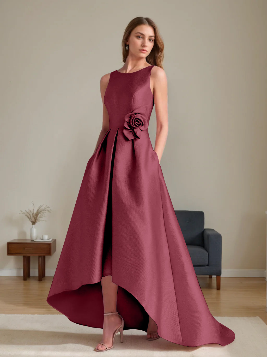 A-Line/Princess Scoop Sleeveless Asymmetrical Mother of the Bride & Groom Dresses with Flowers