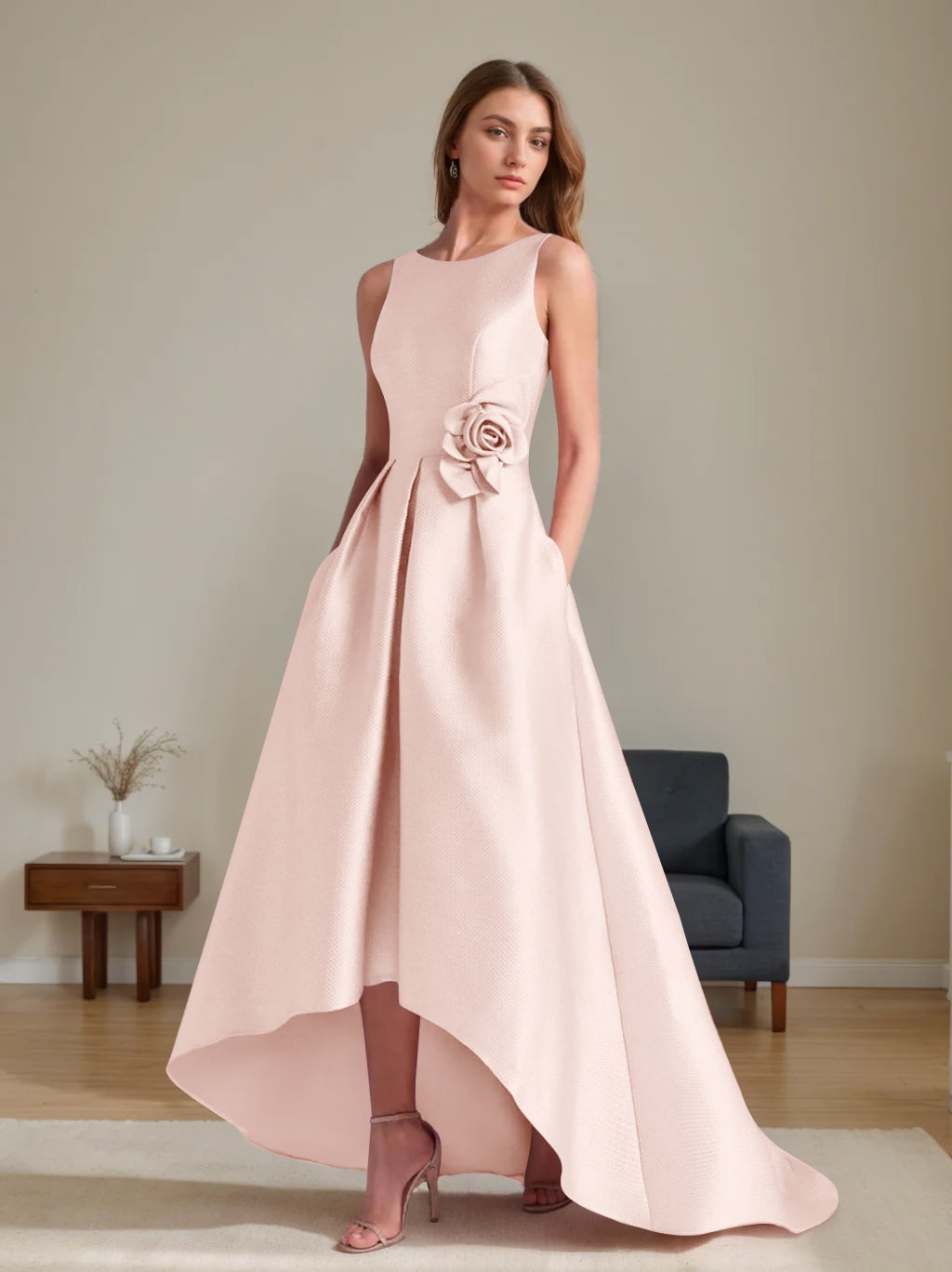 A-Line/Princess Scoop Sleeveless Asymmetrical Mother of the Bride & Groom Dresses with Flowers