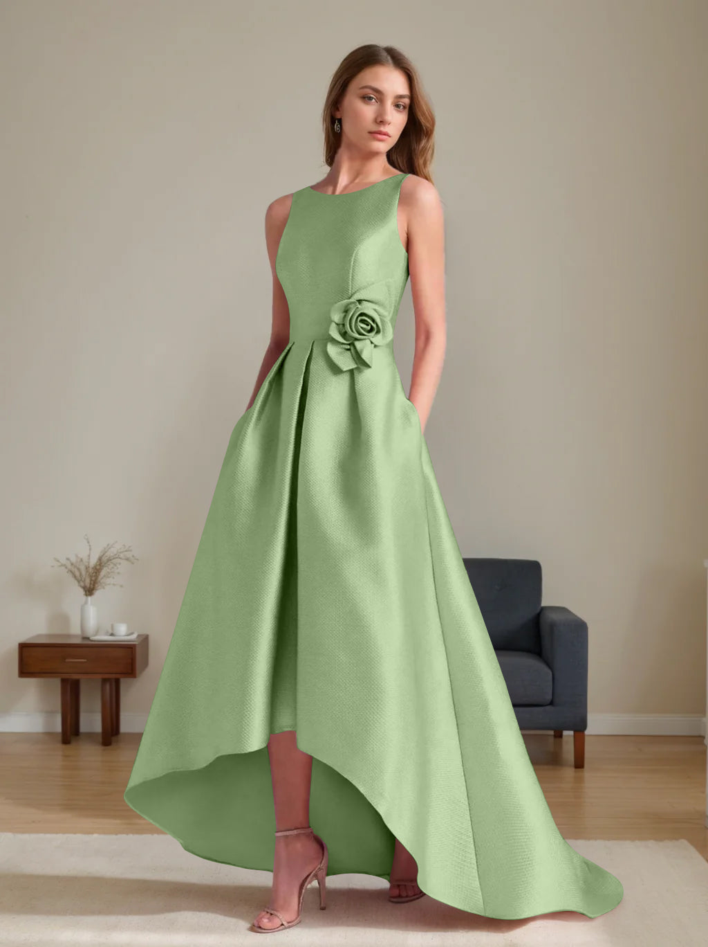A-Line/Princess Scoop Sleeveless Asymmetrical Mother of the Bride & Groom Dresses with Flowers